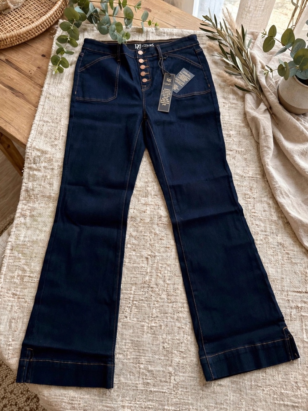 DG2 by Diane Gilman Dark Indigo Wide-Leg Button-Fly Jeans
